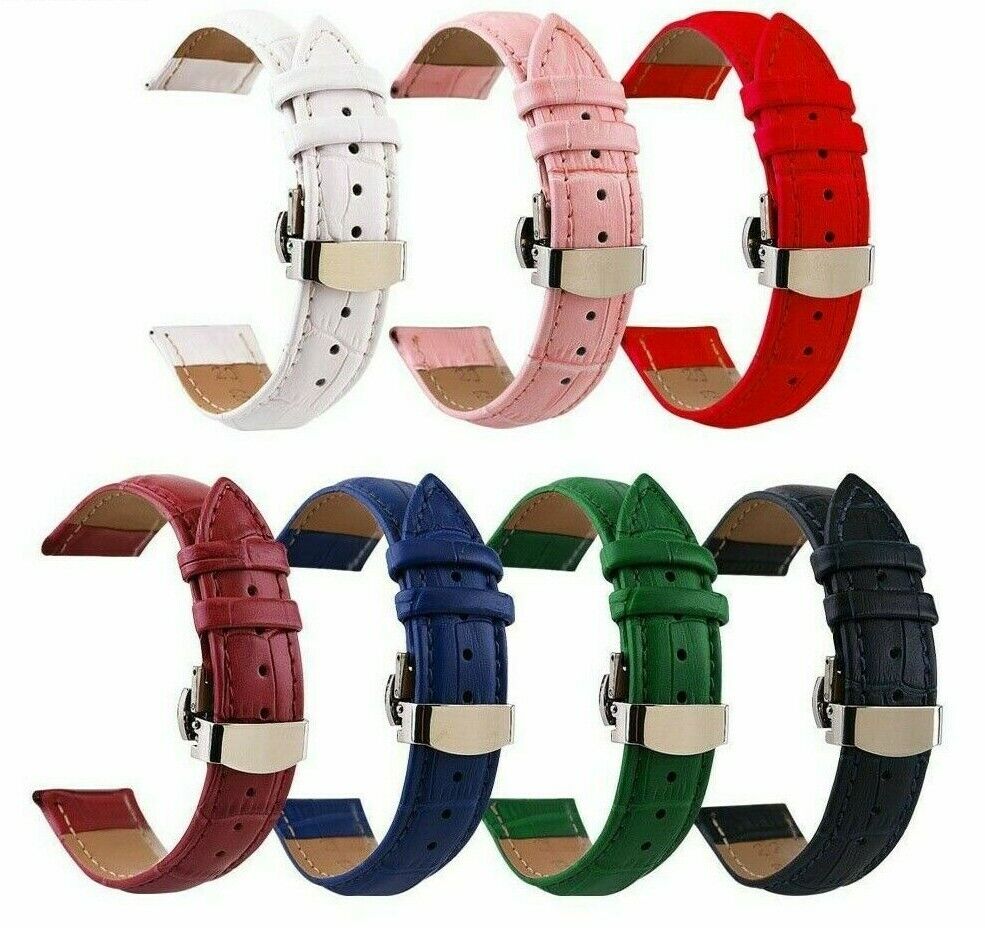 Crocodile Genuine Leather Watch Bands 12mm~24mm Wristwatch Butterfly Clasp Strap