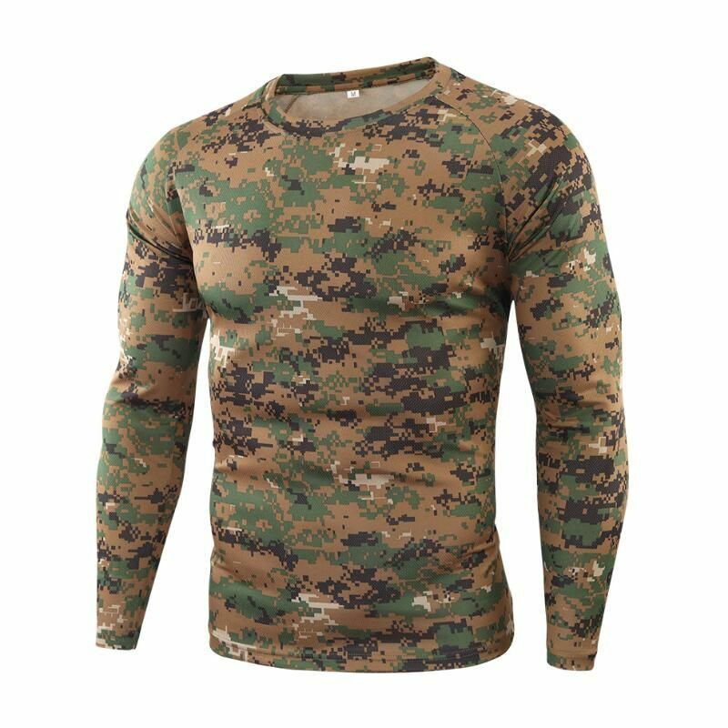 Camouflage T-shirt Outdoor Hiking Camping Military Tactical Long Sleeve Top M-XL