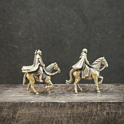 Brass Martial Arts Couple Statue 2pcs 1.18in Mini Chinese Swordsman Decor