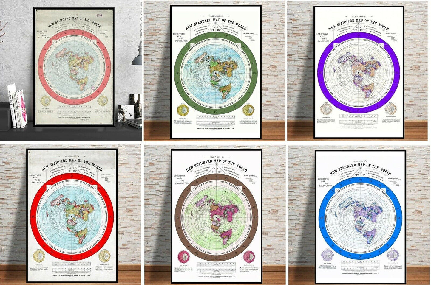 1892 Flat Earth Map Poster Prints Movie World Painting Art Wall Pictures 60x80cm