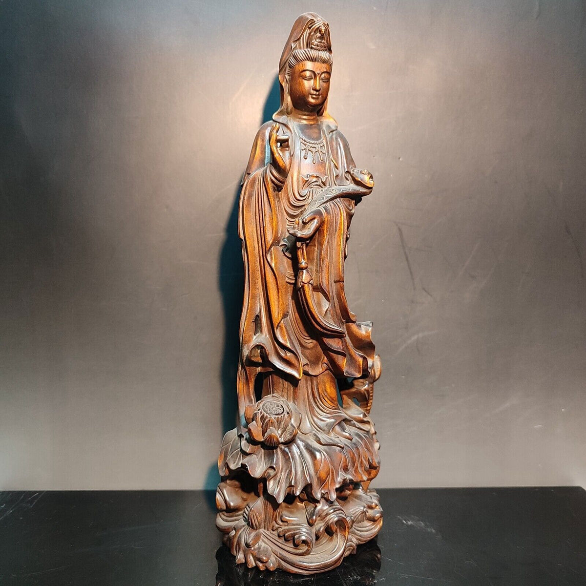 Wooden Chinese Kwan-Yin Statues Figurines Quan Yin Statues Buddha Wood Carving