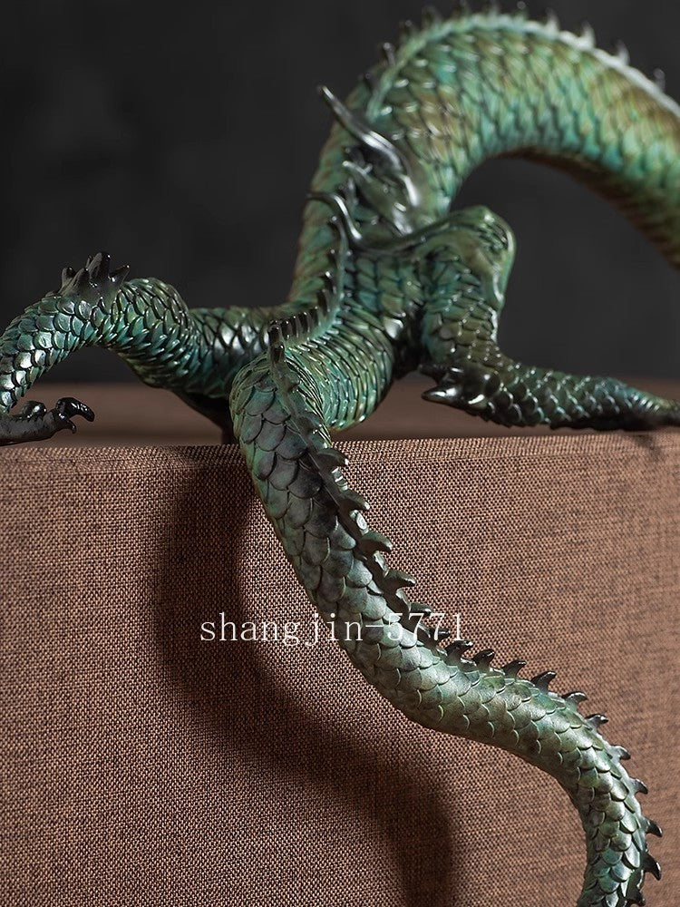 15.4" Brass Dragon Statue Handcraft Collection Home Office Artwork Decor