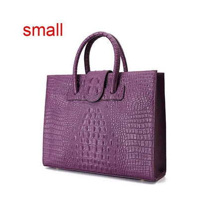 Briefcase Genuine Leather Handbag Big Totes Large Shoulder Bag Crocodile Pattern