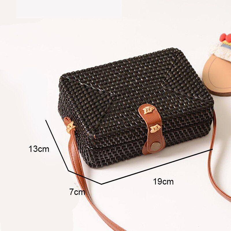 Straw Bags Round Woven Handmade Summer Beach Circle Crossbody Shoulder Bag 1 PC