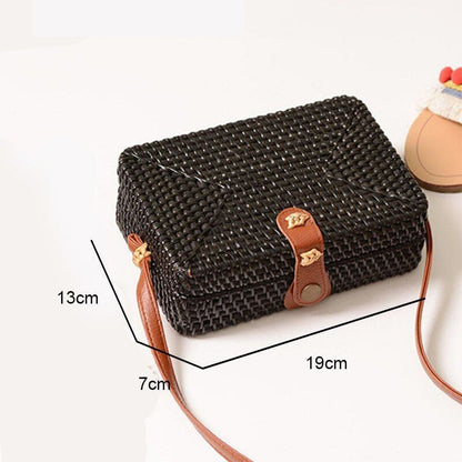 Straw Bags Round Woven Handmade Summer Beach Circle Crossbody Shoulder Bag 1 PC