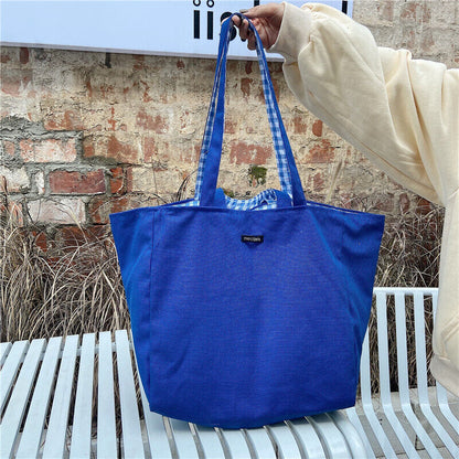 Canvas Bags Women Shoulder Totes Bag Handbags Girls Plaid Shopper Bags