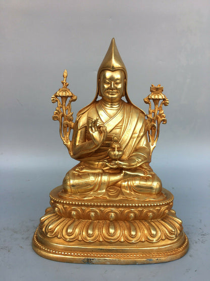 25 cm China Brass Je Tsongkhapa Statue Bronze gold Buddha Statue sculpture