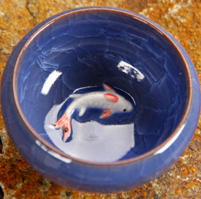 Tea Cup Ceramic Ice-Crackle Porcelain 8 Colors With Fish Pattern Kung fu Tea Set