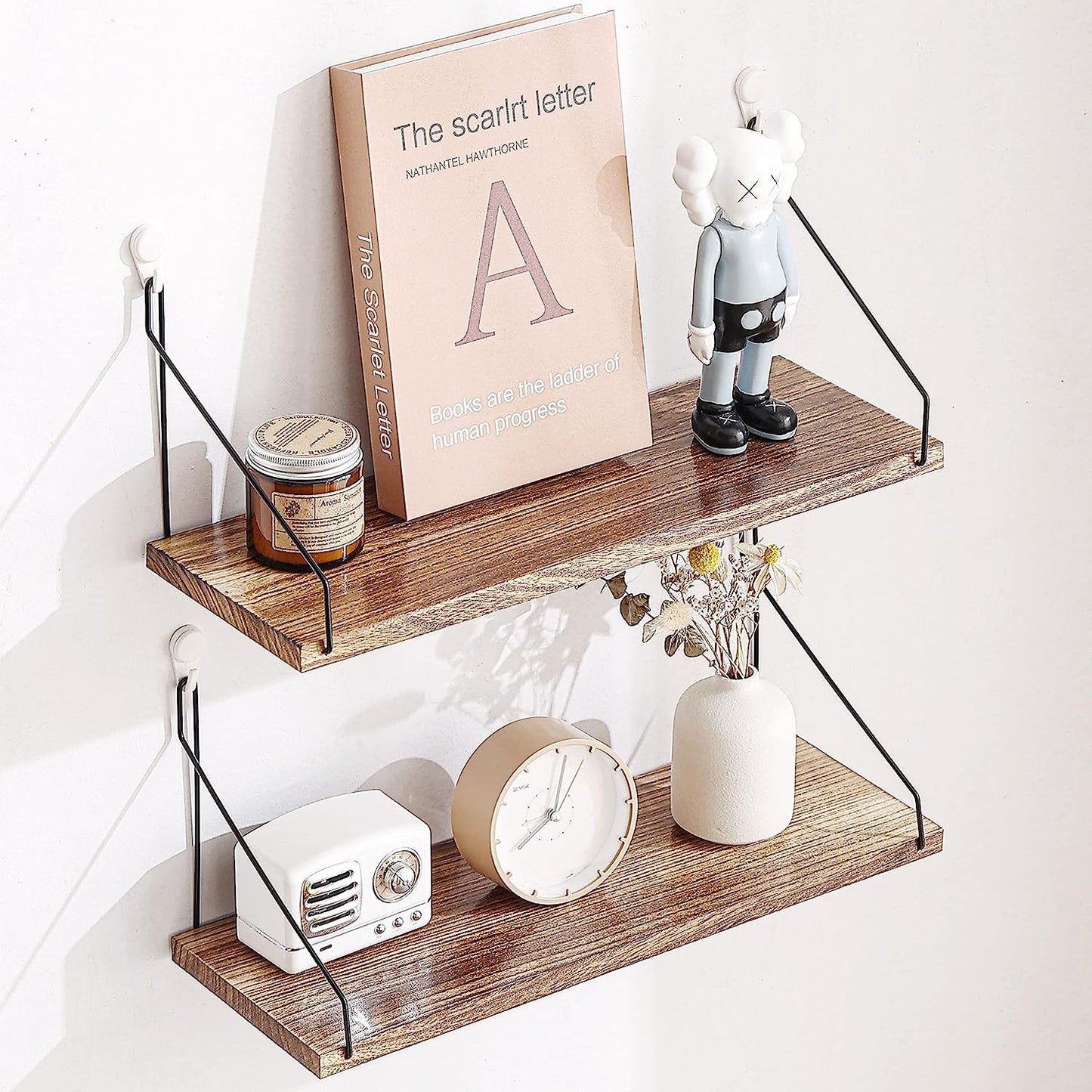 Rustic Wooden Floating Shelves Wall Hanging for Bedroom Bathroom Kitchen Decor