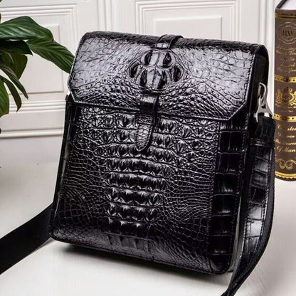 Handcrafted Original Crocodile Skin Leather Men Business Shoulder Messenger Bag