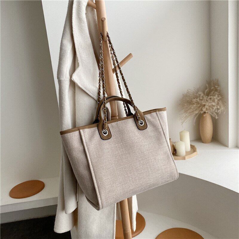 Women Chain Tote Bag Shoulder Bags Beach Canvas Handbags Women's Bag