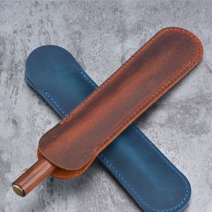 Handmade Cowhide Leather Bsuiness Single Pen Bag Vintage Pencil Case