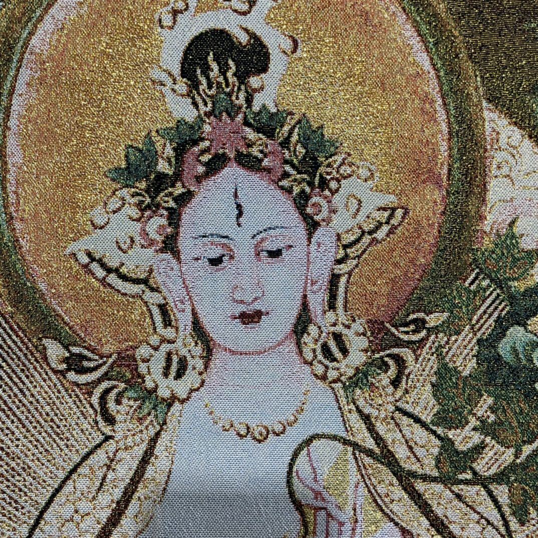 35" Decor tibet Silk Cloth Embroidery Buddhism White Tara tangka Mural Tapestry