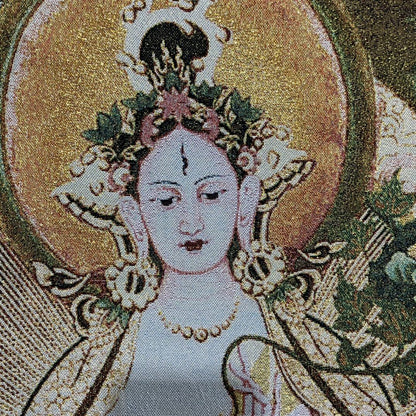 35" Decor tibet Silk Cloth Embroidery Buddhism White Tara tangka Mural Tapestry