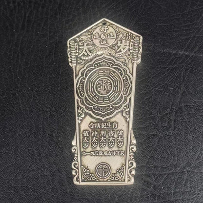 Vintage Tai Sui General Token Silver-Plated Lucky Charm Zodiac