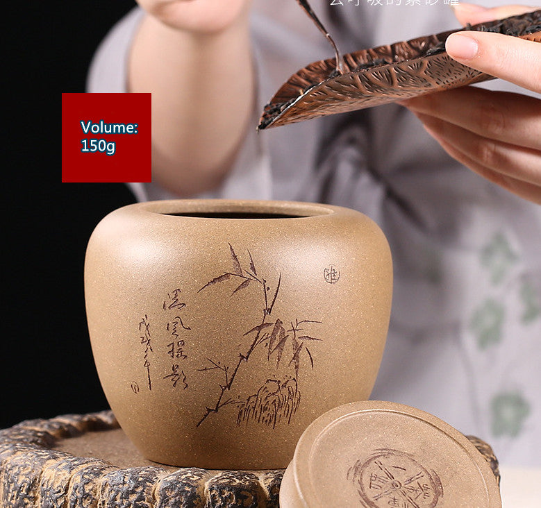 True Yixing Zisha Tea Caddy Bamboo Carved Sealed Tea Canister With Lid Small New