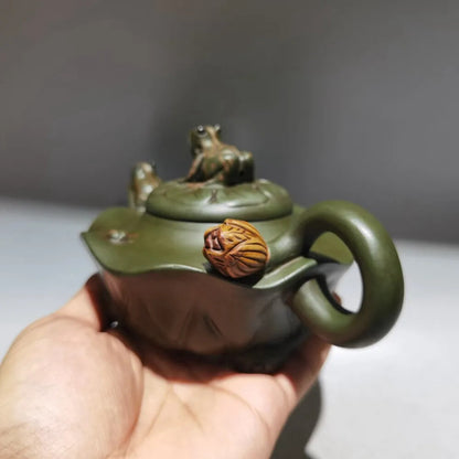 Green mud Chinese Yixing Zisha purple Clay Teapot Frog Lotus Leaf tea Pot 360ml