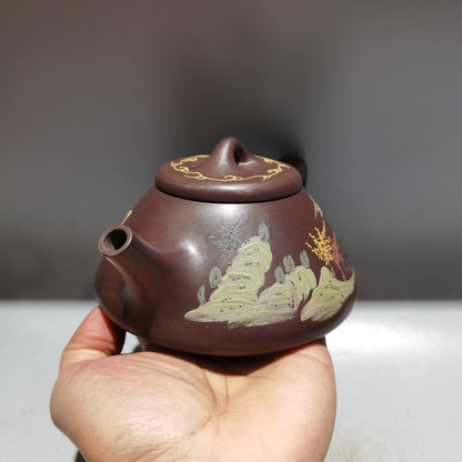 Chinese Yixing Zisha Clay Handmade Exquisite Teapot （石瓢壶 底款：金鼎商标)