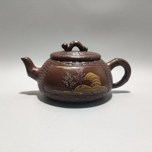 Vintage Chinese Yixing Purple Clay Teapot Zisha Ceremony Carving Collectible Art