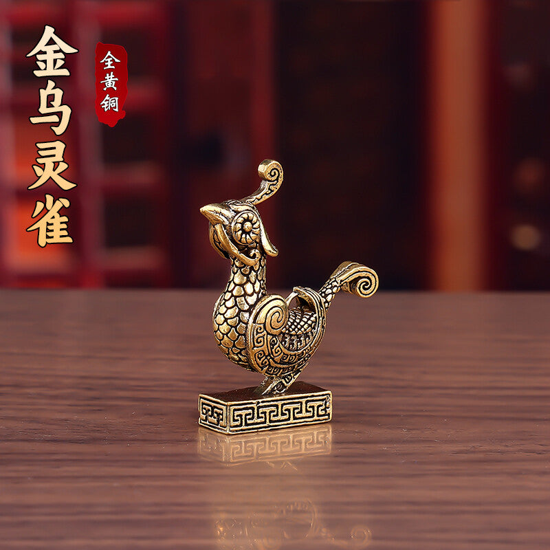 Brass Spirit Bird Ornament Blue Bird Sun Gold Black Tea Pet Table Decoration