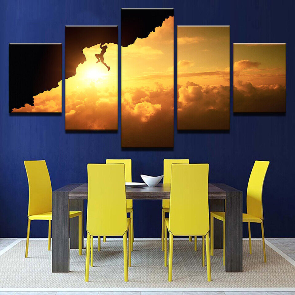 Sunrise Climbing Man Canvas Prints Painting Wall Art Home Decor Picture 5PCS