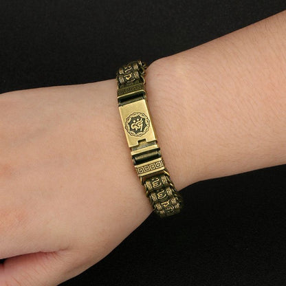 Vintage Copper Tibetan Script Bracelet Brass Watch Chain Men's Accessory 66g