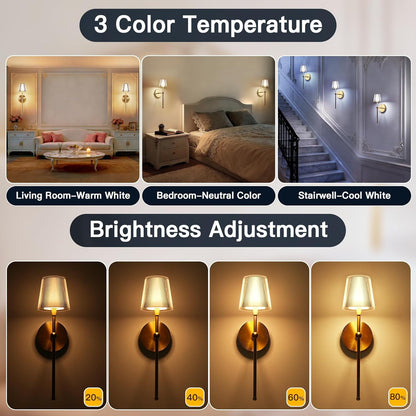 Battery Operated Wall Sconces Set of 2, Wireless Wall Sconce with Remote Dimmabl