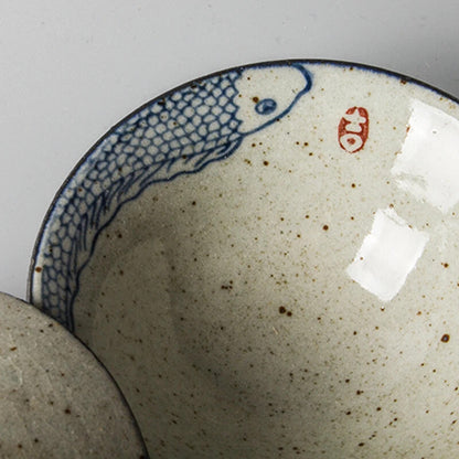 70ml Chinese Vintage Hand Painted Fish Pottery Cups Tea Cup Set Teaware Hat