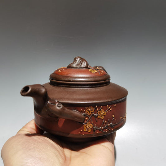 Chinese Yixing Zisha Clay Handmade Kung Fu Tea Exquisite Teapot 品名：红梅花壶 底款：周桂珍