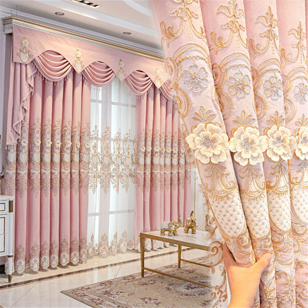 Luxury European 3D Floral Embroidery Blackout Curtain for Living Room 1 Panel