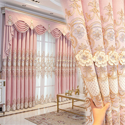 Luxury European 3D Floral Embroidery Blackout Curtain for Living Room 1 Panel