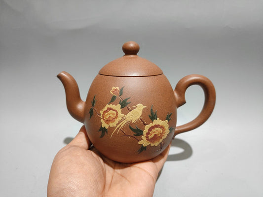 Chinese Yixing Zisha Clay Handmade Exquisite Flowers&Birds Teapot 31318