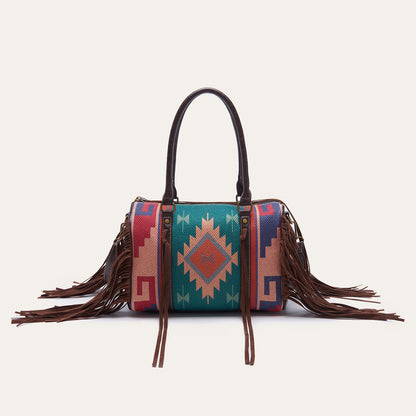 Celela Retro Handwoven Tassel Cotton Shoulder Handbag Women Square Small Bag