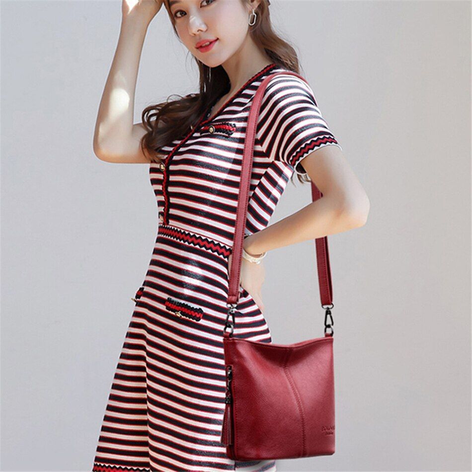 Genuine Leather Tassel Hand Crossbody Bag Purse Handbag Shoulder Bag Bucket 1 PC