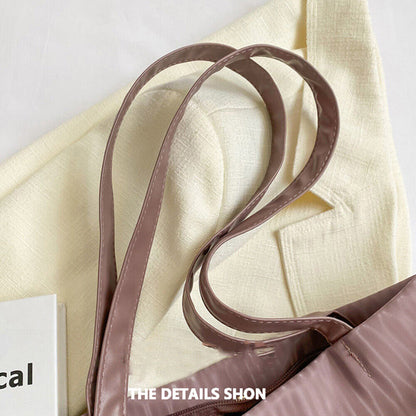 Solid Color Striped Bucket Bag Underarm Bag Large Capacity Tote Bag Zipper