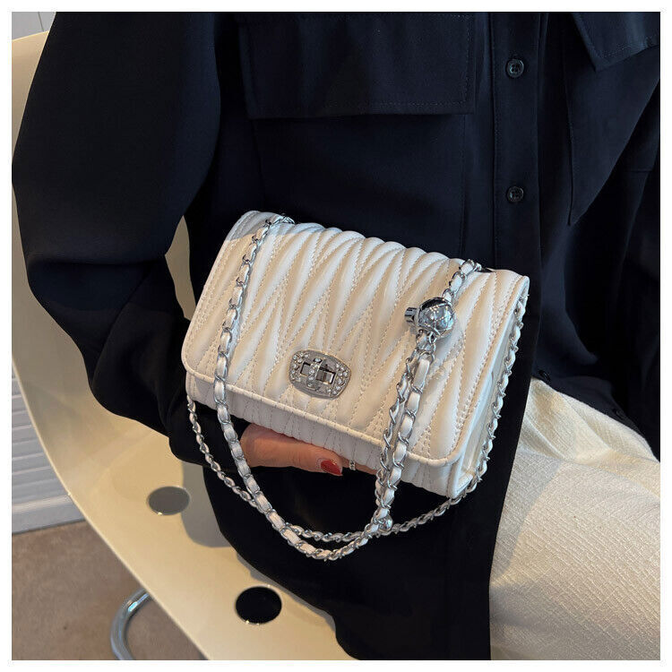 Leather Handbag Chain Handle Shoulder Messenger Bags Woman Small Square Bag