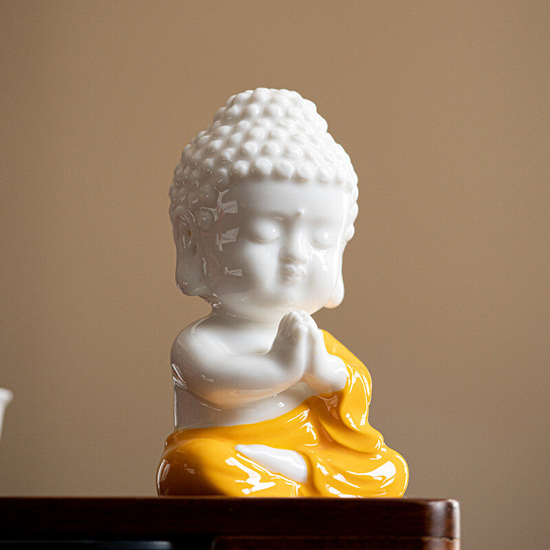 Ceramic Artware Buddha Statue Small Size Handmade China Table Ornament Tea Play