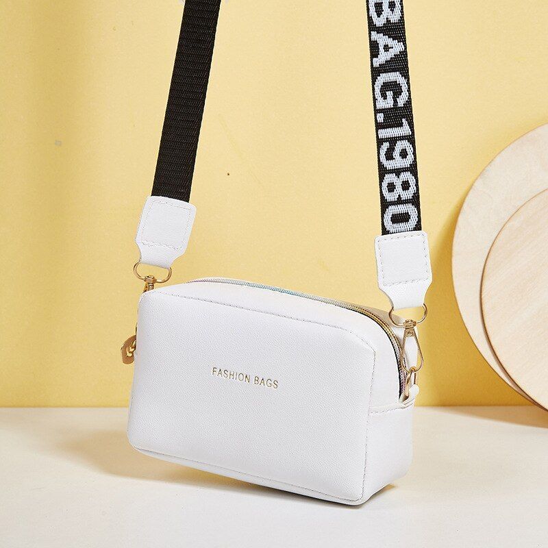Simple Style Small Shoulder Bag Solid Color Leather Wide Strap Crossbody Handbag