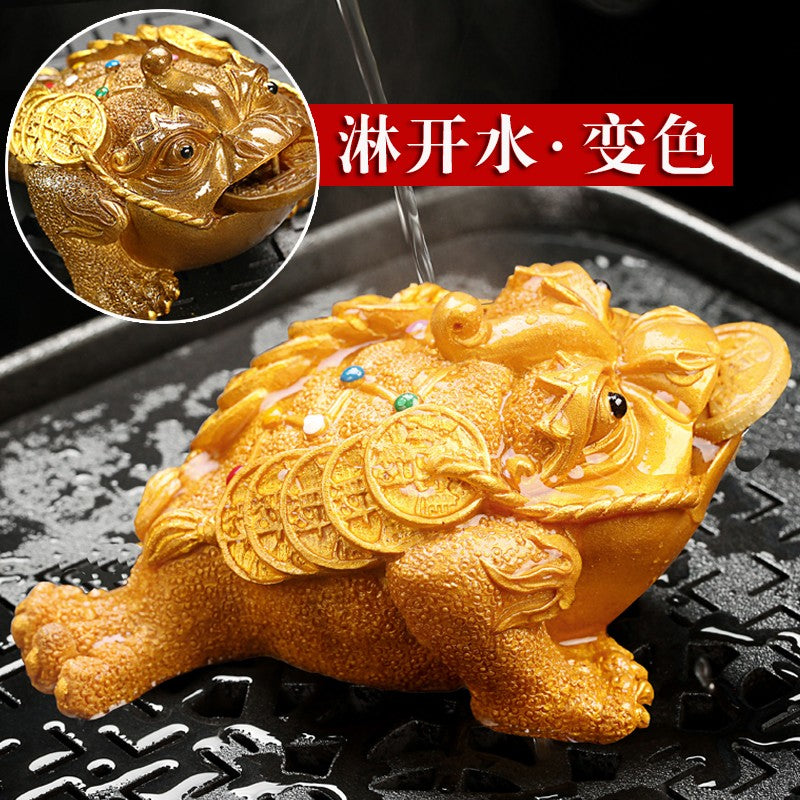 Color Changing Tea Pet Ornament Golden Toad Tea Pet Tea Play Tea Accessories