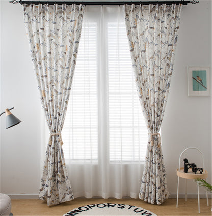 Rural Style Birds and Trees Printed Curtain Semi Blackout Curtain Panel 1 Panel
