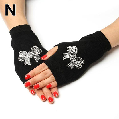 Women Fingerless Gloves Black Colour Half Finger Animals Pattern Rose Embroidery