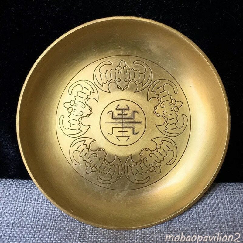 11cm Buddhism Copper Plate Auspicious Tibetan Brass Engraving Dish Decoration