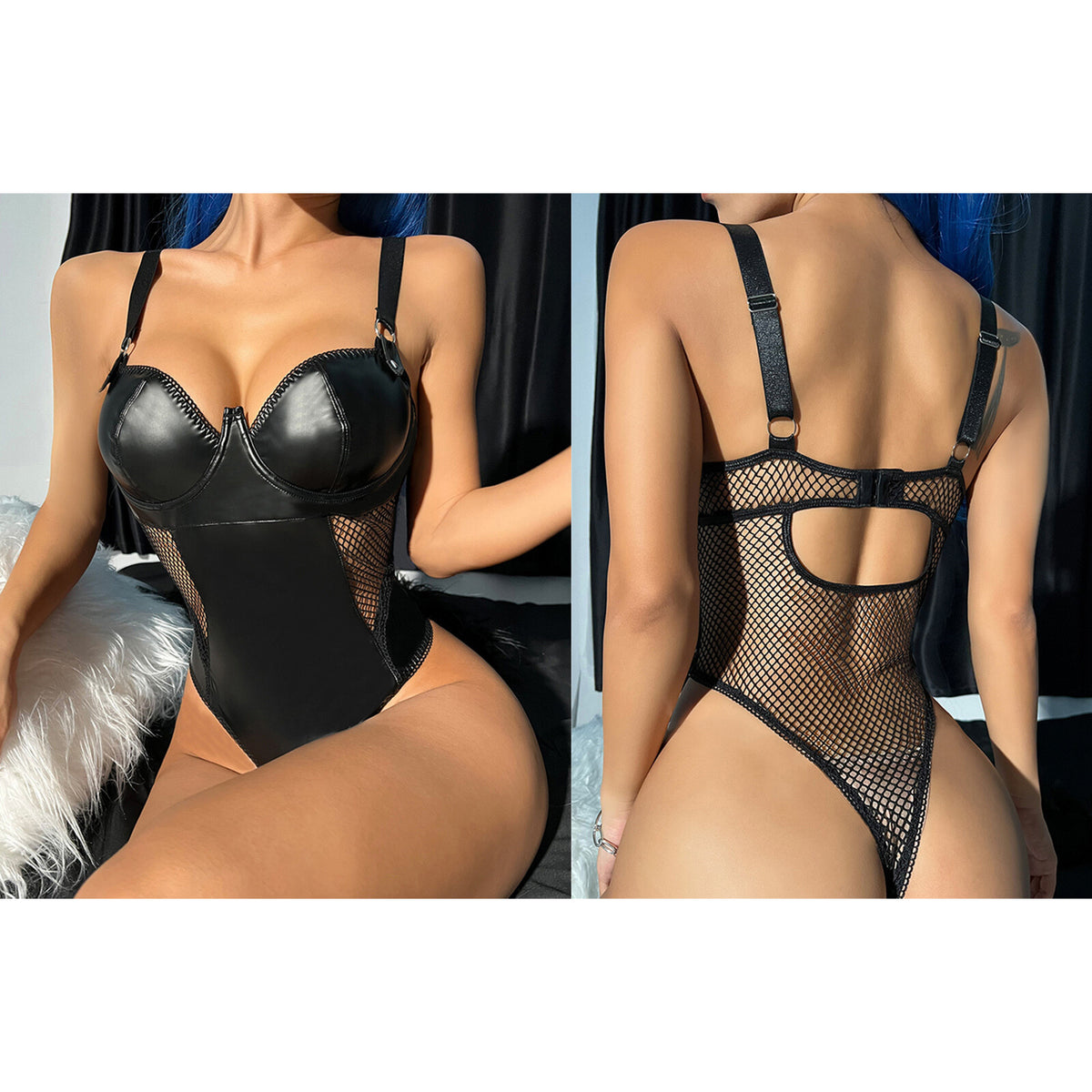Leather Bodysuit for Women One Piece Thong Swimwear High-Cut Bathing Suits Tank