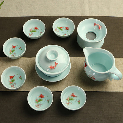 promotions Chinese kungfu tea cup porcelain fish relief carved cup 1.7oz floral