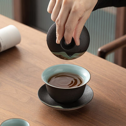 1pc 180ml Mountain Design Ceramic Gaiwan Kung Fu Tea Set Cup Bowl