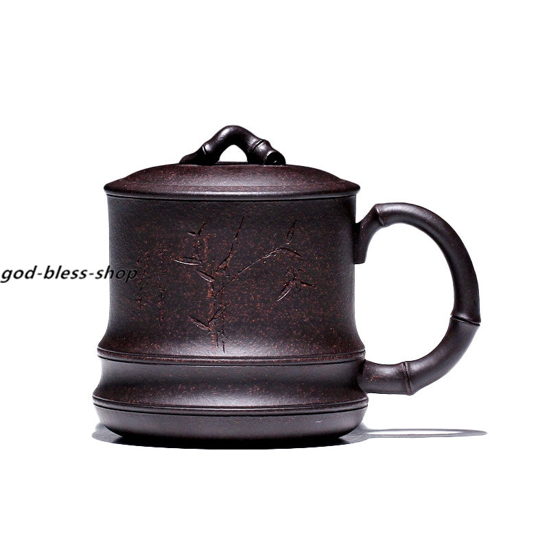 Real Authentic Yixing Zisha Purple Tea Cup Bamboo Carved Office Cup 380ml Mug