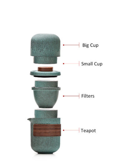 Ceramic Teapot with 4 Cups Green Travel Tea Set
