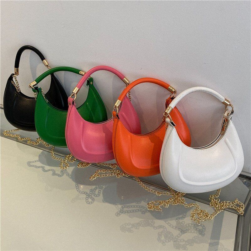 Tote Purse Luxury Handbag Small Pink Black Half Moon Shopping Shell Polyester