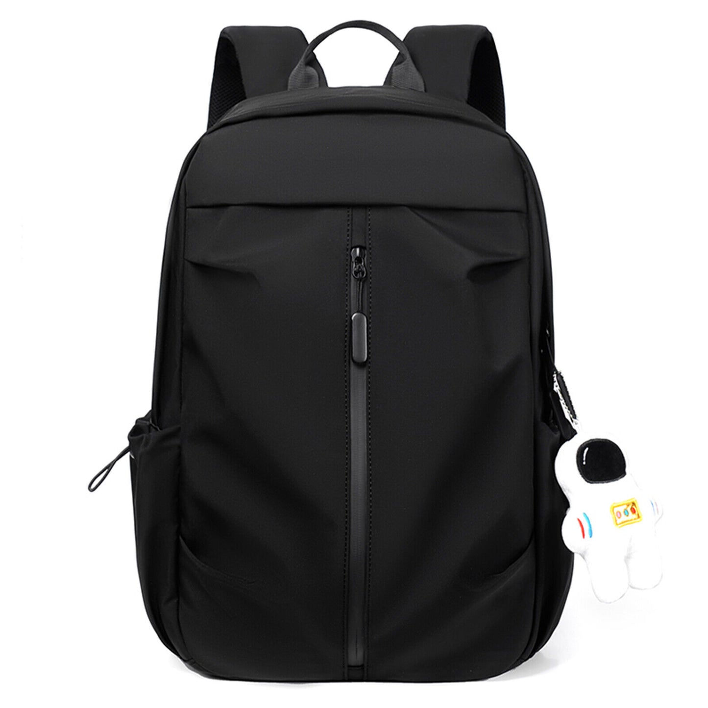 Backpack Men Laptop Backpacks Oxford Black Solid High School Bags w/ Pendant