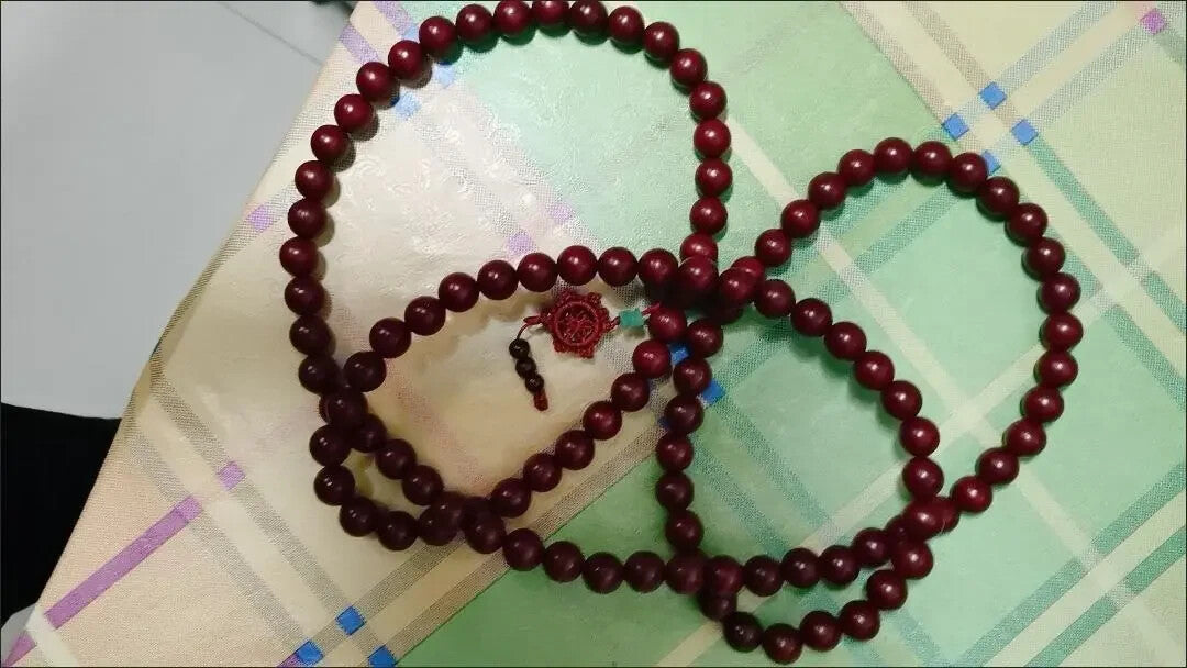 15mm 108 Beads Natural Wood Shaolin Buddha Monk Prayer Mala Red Beads Necklace